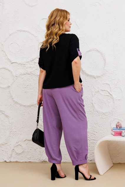Костюм брючный 1382 черный + сирень Michel Chic