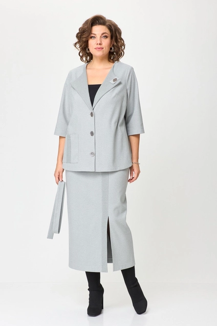 Костюм с юбкой 1388-1 зеленый + полоска Michel Chic