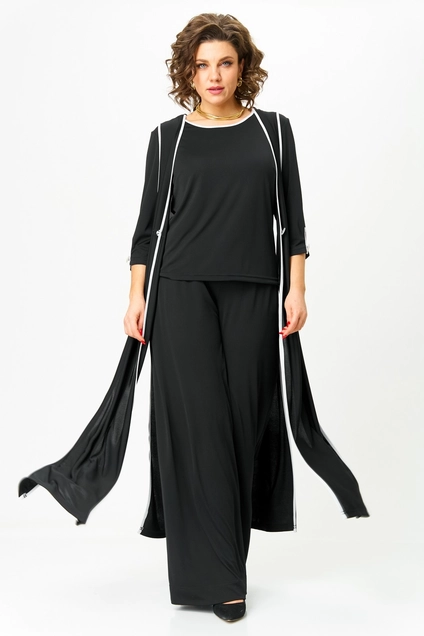Костюм брючный 1413 черный + белый Michel Chic
