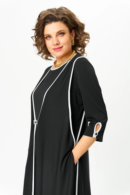 Костюм брючный 1413 черный + белый Michel Chic