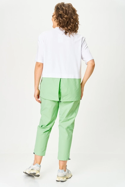 Костюм брючный 1414 белый + салатовый Michel Chic