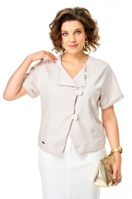 Костюм с юбкой 1422 бежевый + белый Michel Chic