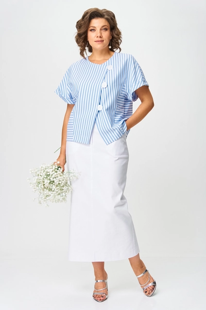 Костюм с юбкой 1422 белый + полоска Michel Chic