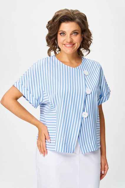 Костюм с юбкой 1422 белый + полоска Michel Chic