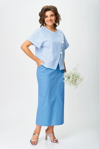 *Костюм с юбкой 1422 голубой + полоска Michel Chic