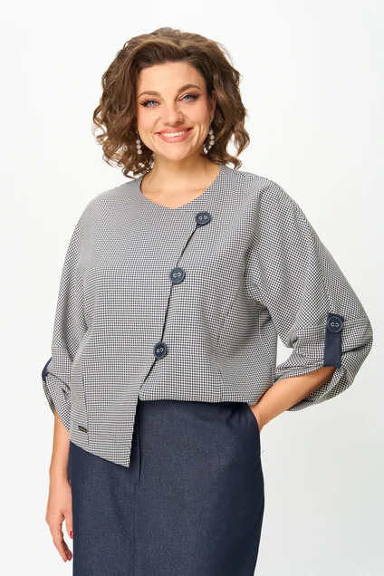 Костюм с юбкой 1422-1 темно-синий + клетка Michel Chic фото 5