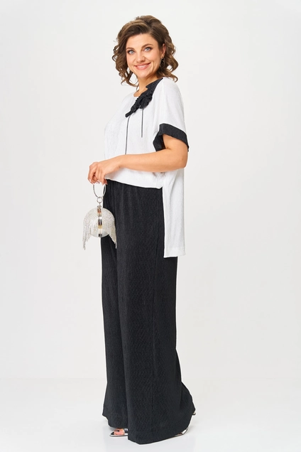 Костюм брючный 1423 черный + белый Michel Chic