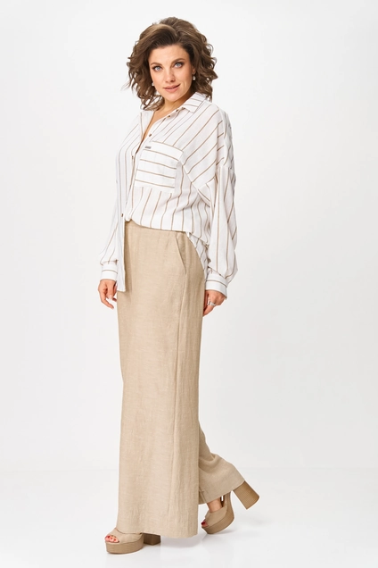 Костюм брючный 1425 бежевый + белый Michel Chic
