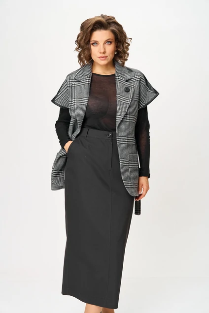 Костюм с юбкой 1433 серый + черный Michel Chic фото 3