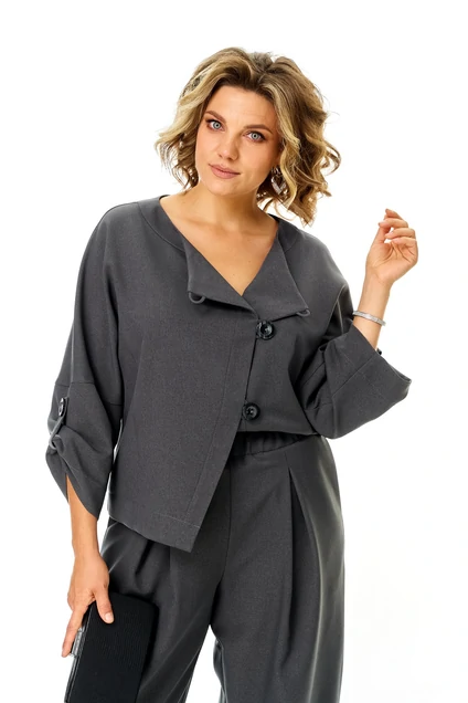 Костюм брючный 1436-1 графитовый атлас Michel Chic