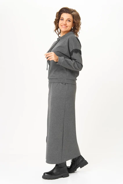 Костюм с юбкой 1444 графитовый Michel Chic