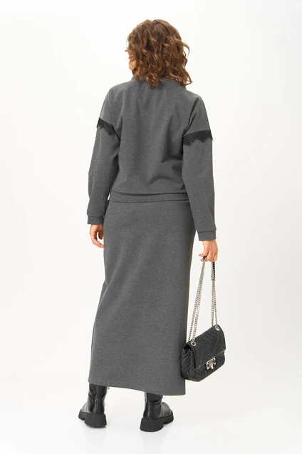 Костюм с юбкой 1444 графитовый Michel Chic