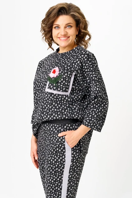 Костюм брючный 1447 черный + лео Michel Chic