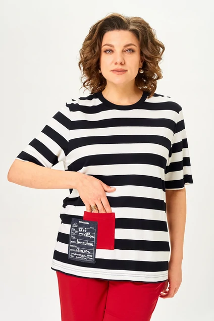 Костюм брючный 1452 красный + полоска Michel Chic