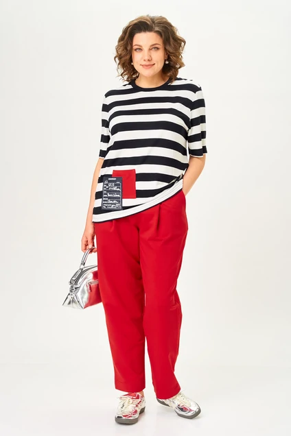 Костюм брючный 1452 красный + полоска Michel Chic