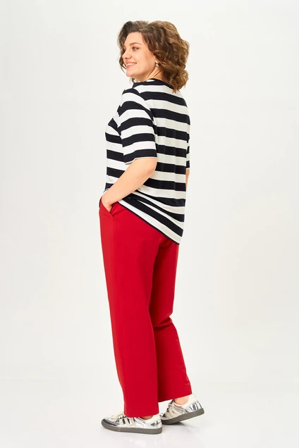Костюм брючный 1452 красный + полоска Michel Chic