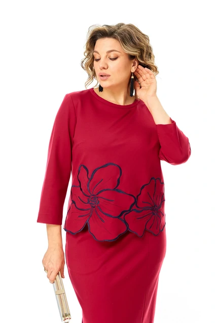 Костюм с юбкой 1469 красный Michel Chic
