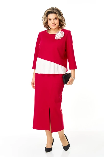 Костюм с юбкой 1473 красный Michel Chic
