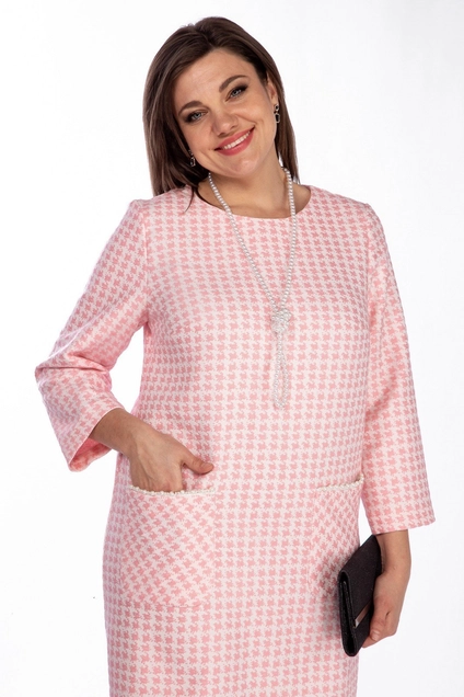 Платье 2114 розовый + белый Michel Chic