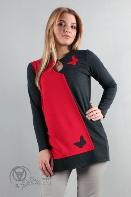 Туника 889 красный+серый Mita Fashion