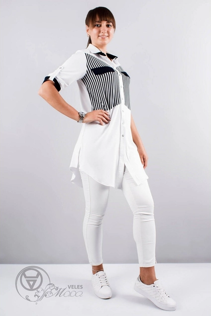Туника 933 белый+синяя полоска Mita Fashion