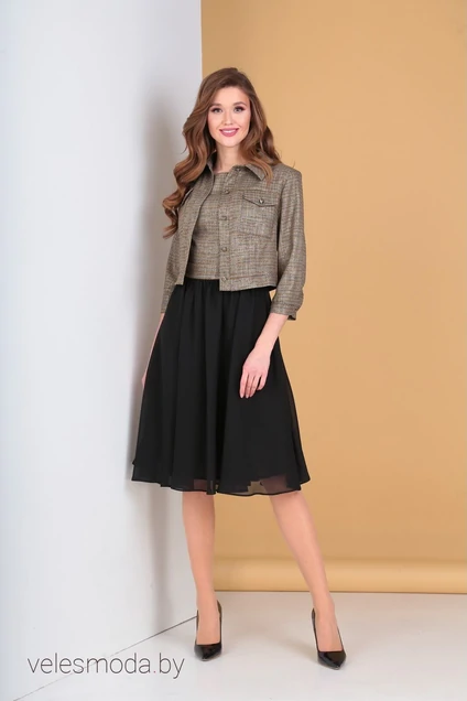 Комплект с платьем 2110 горчица+черный Moda-Versal