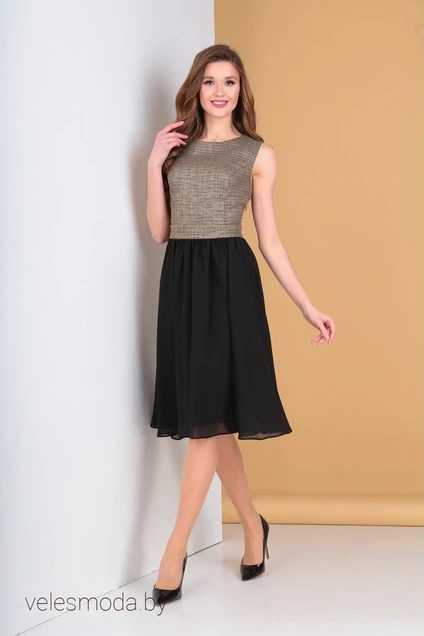 Комплект с платьем 2110 горчица+черный Moda-Versal