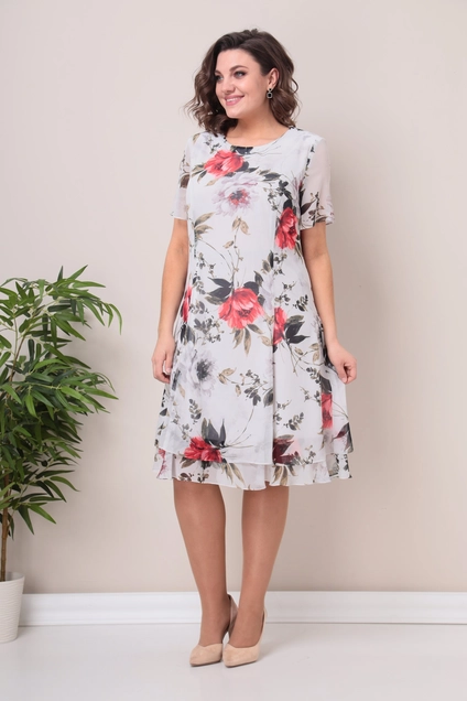 Платье 2383 молочный красный Moda-Versal