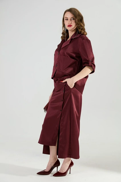 Костюм с юбкой 972-5 бургунди в полоску NikVa