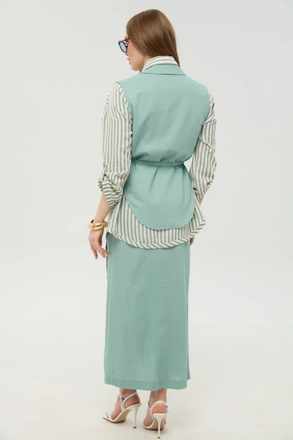 Костюм с юбкой 957-4 мята + мятные полосы NikVa