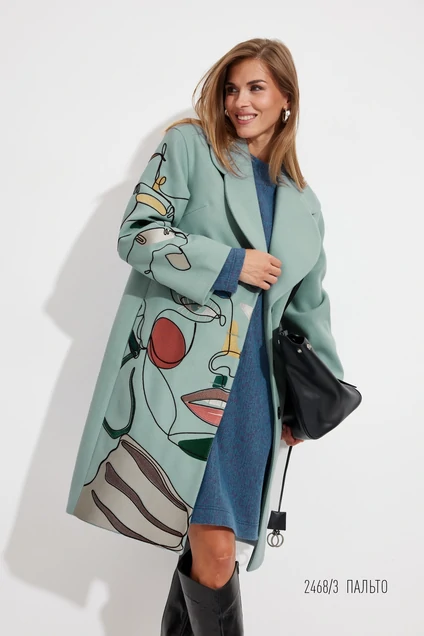 Пальто 2468-3 серо-мятный Niv Niv Fashion