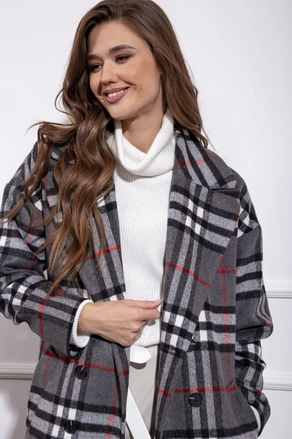 Пальто 10272 серая клетка Nova Line