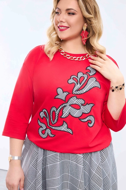 Костюм с юбкой 2174 красный + черно-белая клетка Pretty