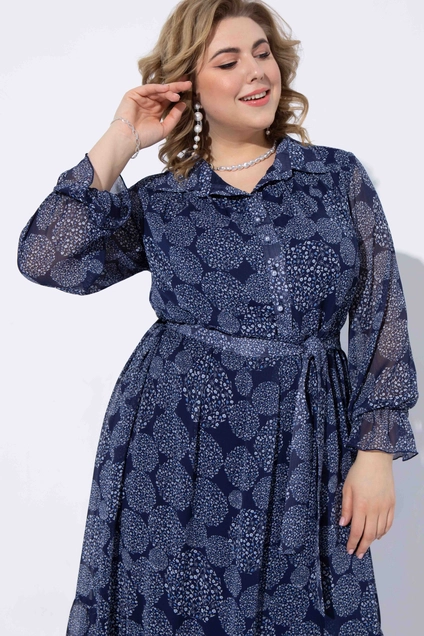 Костюм с платьем 2226 темно-синий в мелкие белые цветы и голубой Pretty
