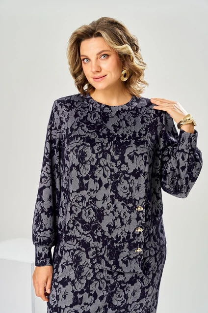 Костюм с юбкой 2-2600 серо-синий Romanovich style