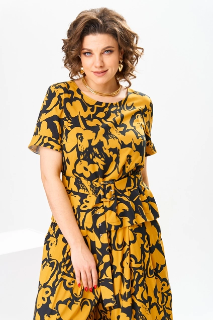 Костюм брючный 2-2704 чёрный жёлтый Romanovich style