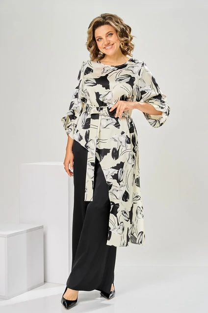 Костюм брючный 2-2750 белый + цветы Romanovich style