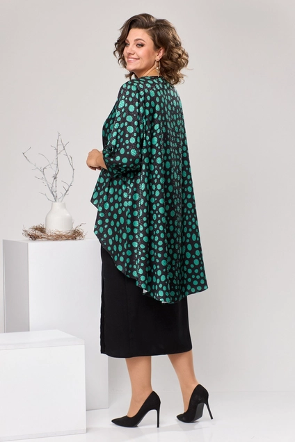 Костюм с платьем 3-2550 чёрный + зелёный Romanovich style