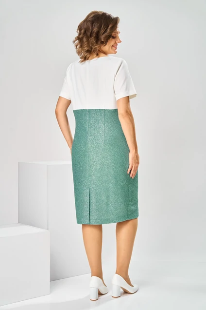 Костюм с платьем 3-2697 белый + зелень Romanovich style