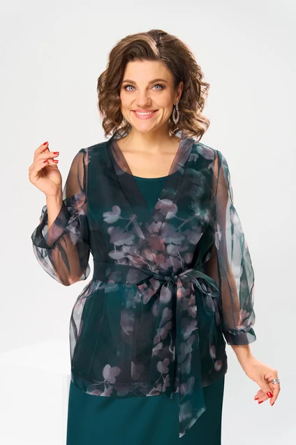 Костюм с платьем 3-2789 изумруд Romanovich style