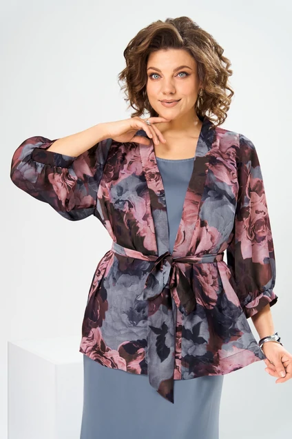 Костюм с платьем 3-2789 серый Romanovich style