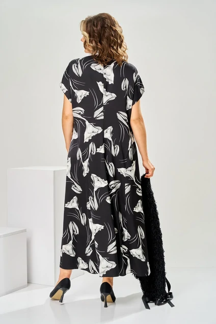 Костюм с платьем 3-2997 чёрный + цветы Romanovich style