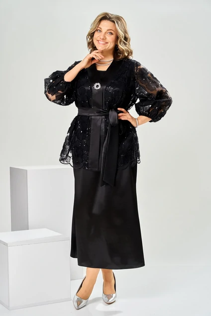 Костюм с платьем 3-3013 чёрный Romanovich style