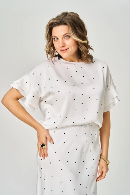 Костюм с юбкой 2294 молочный горошек Rumoda