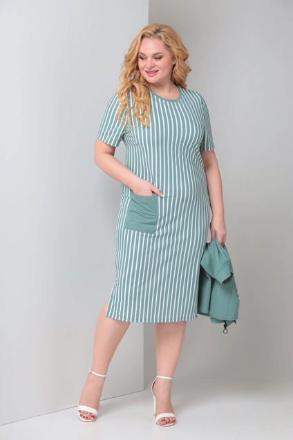 Костюм с платьем 4008 бирюза + полоска Shetti