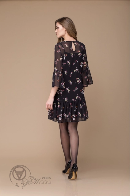 Платье 1175 черный+цветы Svetlana Style