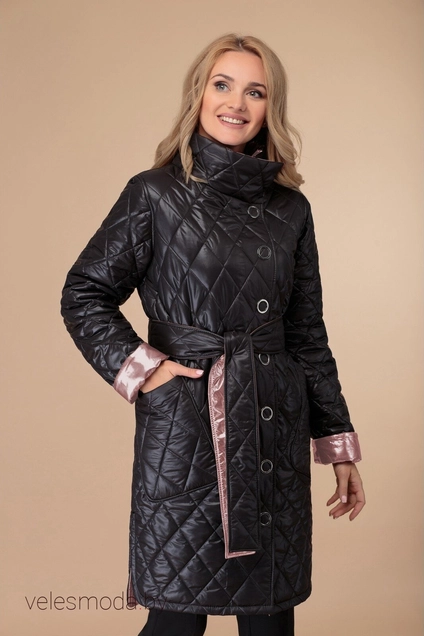 Пальто 1458 черный+розовый Svetlana Style