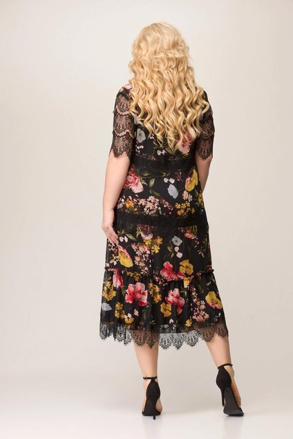 Костюм с платьем 1505 черный + цветы1 Svetlana Style