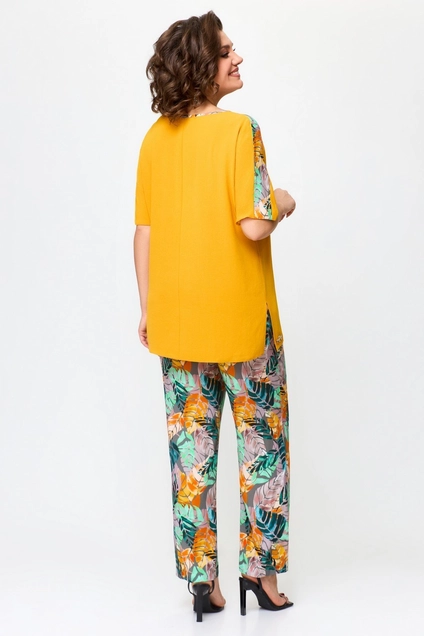 Костюм брючный 1567 горчица+ листик Svetlana Style