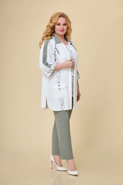 Костюм брючный 1629 молочный + мох Svetlana Style